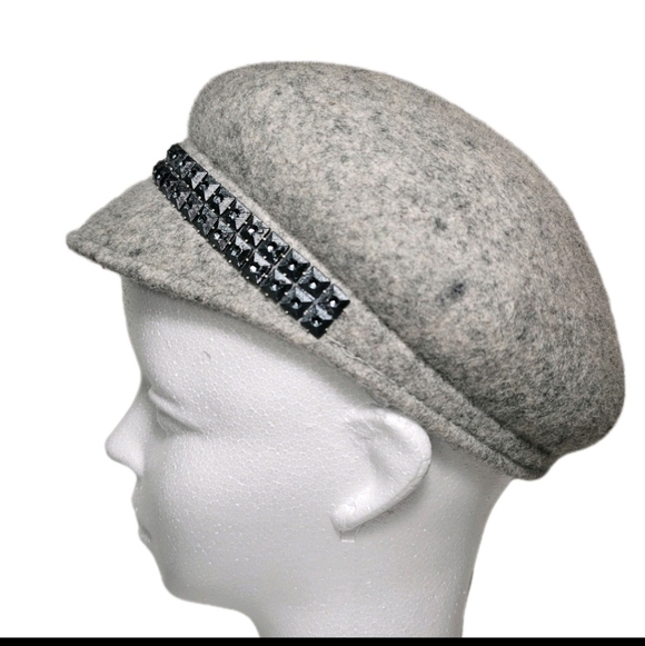 Vintage Y2K Womens Gray  100% Wool Neutral Minimal Studded Newsboy Cap Hat main image 11